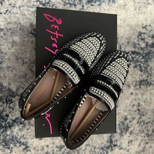 Betsey Johnson Black and Silver Embellished Loafers